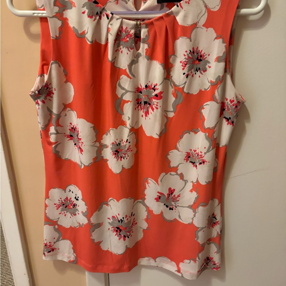 Ivanka Trump Floral Sleeveless Blouse - Orange and White